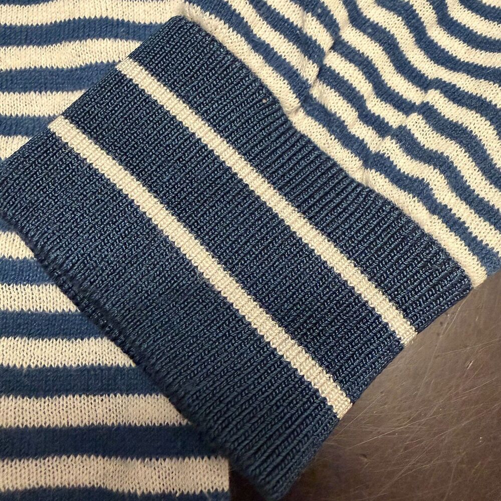IKKS Linen Cotton Striped Sweater Mens M Lightweight Blue White Pocket - Picture 10 of 12